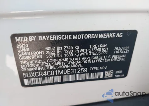 2021 BMW X5 Sdrive40I z USA, uszkodzony, nr VIN 5UXCR4C01M9E31259